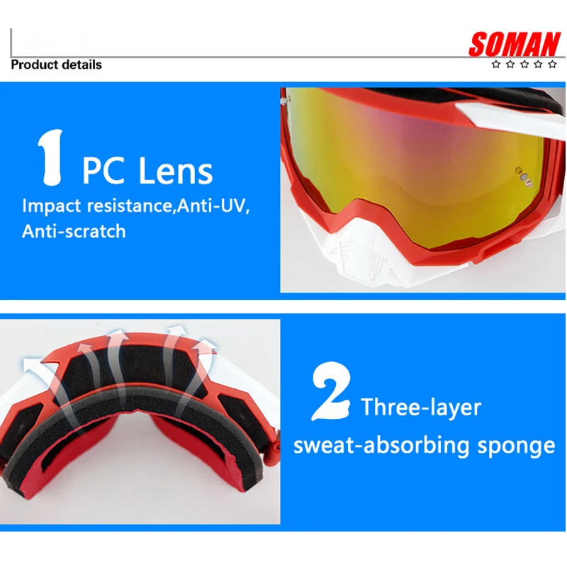 Очки SOMAN OTG для мотокросса езды по пересеченной местности Mx Lunette Flame квадроциклы
