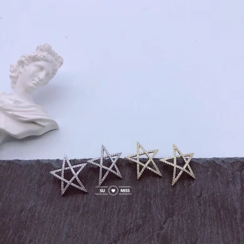 Серьги SU MISS Delicate Cubic Zirconia Star, Модные женские ювелирные изделия, серьги-гвоздики белого золота с кристаллами