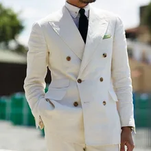 Белый двубортный Однотонный мужской костюм из 2 предметов, приталенный пиджак с отворотом на одной пуговице, смокинг, брюки, комплект(Блейзер+ штаны