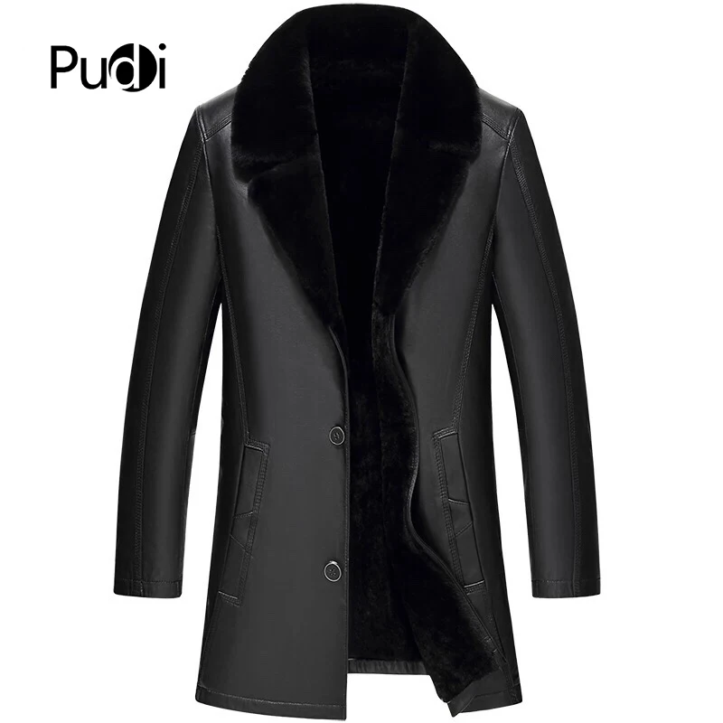 PUDI MT8582019 Мужская Новая мода Натуральная овечья кожа куртки с капюшоном воротник Осень Зима Повседневная Верхняя одежда