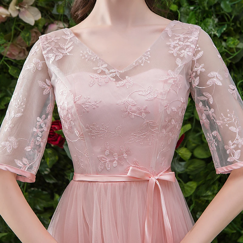 4 стиля Коктейльные Вечерние лодочные шеи длина до пола Тюль Розовый длинное вечернее официальное платье для женщин Элегантный для выпускного вечера платья