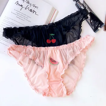 

S-XL Women Sexy Panties Lace Underpants Low-waist Panties Fruit Embroidery Perspective Briefs Female Fashion Underwear Lingerie