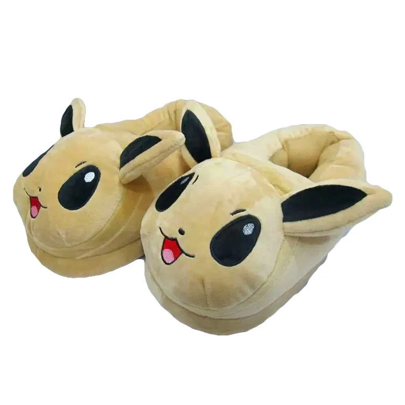 Милый Eeveelution Glaceon Leafeon Jolteon Flareon Вапореон плюшевые аниме Плюшевые тапочки Kawaii теплые Шлепанцы из хлопчатобумажной ткани для детей, для девочек - Цвет: Серый