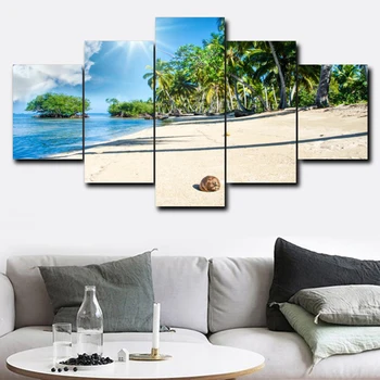 

Painting Tropical Beach Wall Art 5d 5 Pcs Diamond Handmade Full Round Drill Embroidery Cross Stitch Picture Scenic Mosaic Gifts