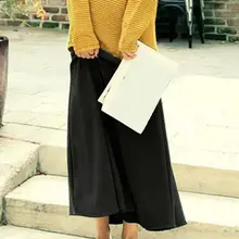 Дамская длинная юбка, модная Корейская Повседневная однотонная трикотажная юбка с эластичной талией, теплая бархатная юбка с высокой талией
