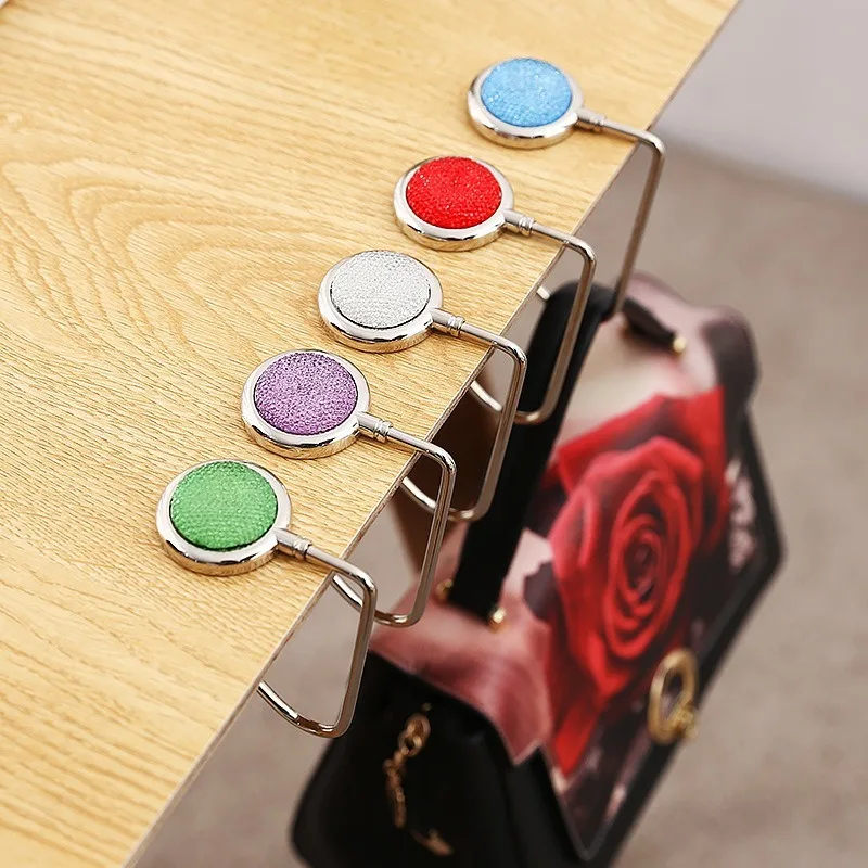 Creative Portable Metal Foldable Bag Purse Hook Handbag Hanger Purse Hook Handbag Holder Shell Bag Folding Table Hook 10 Colors