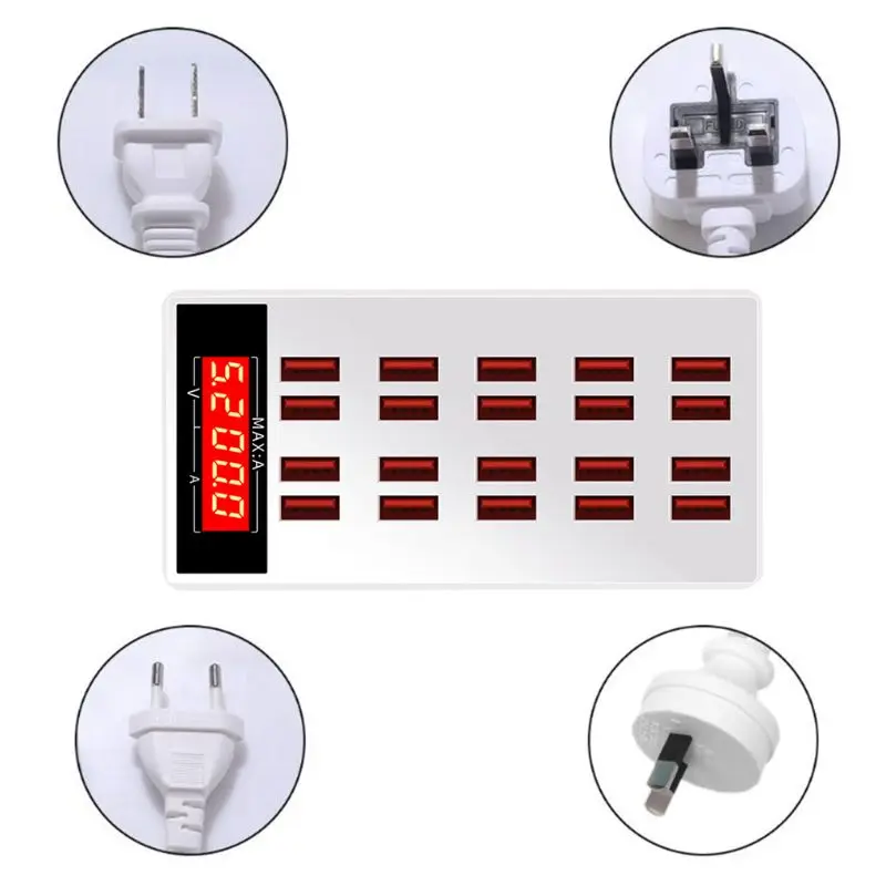 20-Порты 100W usb-хаб телефон Зарядное устройство с светодиодный Дисплей Мощность адаптер зарядная док-станция для iPhone huawei Xiaomi phoneTablet