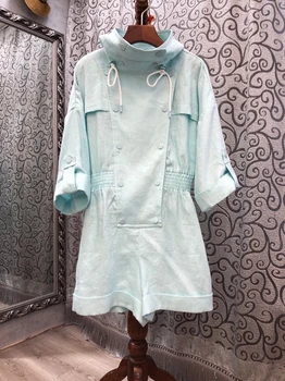 

2020 autumn and winter new women's bib high neck drawstring decoration neckline solid color casual jumpsuit 915