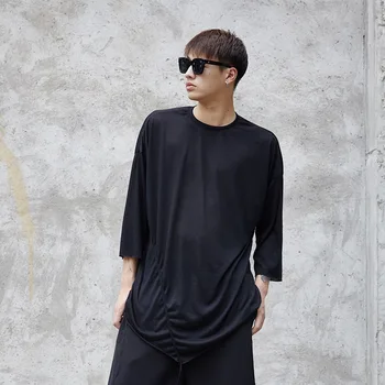 

Male Streetwear Hip Hop Punk Gothic Tshirt Tees Shirts Men Dark Black Pleated Design Oversize Loose Casual T Shirt