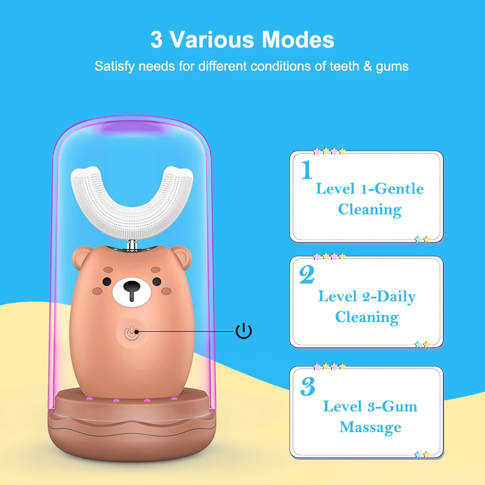 Kids' Electric Toothbrush Rechargeable Smart Sonic Toothbrush with U Shape Brush Head Mouth Cup for Toddlers& Kids Oral Care