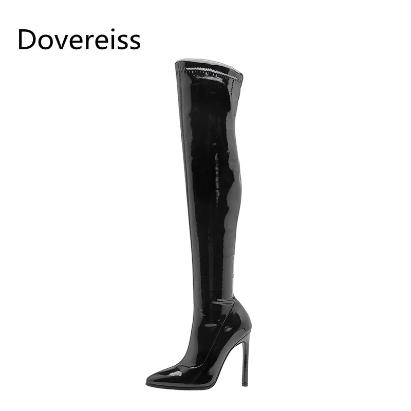 

Dovereiss Fashion Women's Shoes Winter New Red Pointed Toe Stilettos Heels Sexy Elegant Over The Knee Boots Concise Mature 43