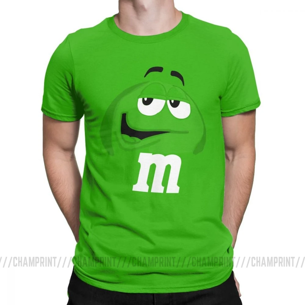 M&M's Chocolate Candy Character Face Tees Short New Fashion T Shirt Men's Pure Cotton Amazing T-Shirt Sleeve Tops Plus Size - Color: Green