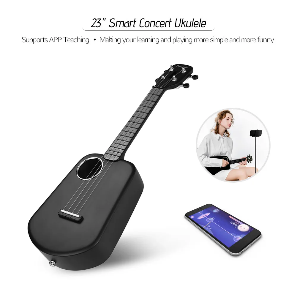 Populele U2 23 дюймов Смарт-концертная Гавайская гитара Ukelele uke поддерживает функцию обучения приложений с светодиодный подсветкой для начинающих черный