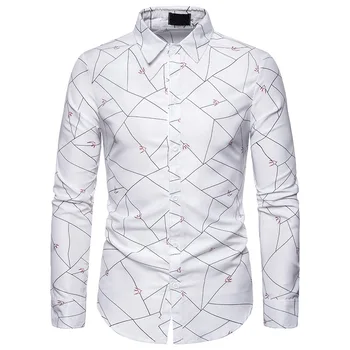 

Mens White Shirts Slim Fit Long Sleeve Dress Shirt 2019 Fashion Fly Bird Print Men Shirt Party Business Casual Social Shirt Male