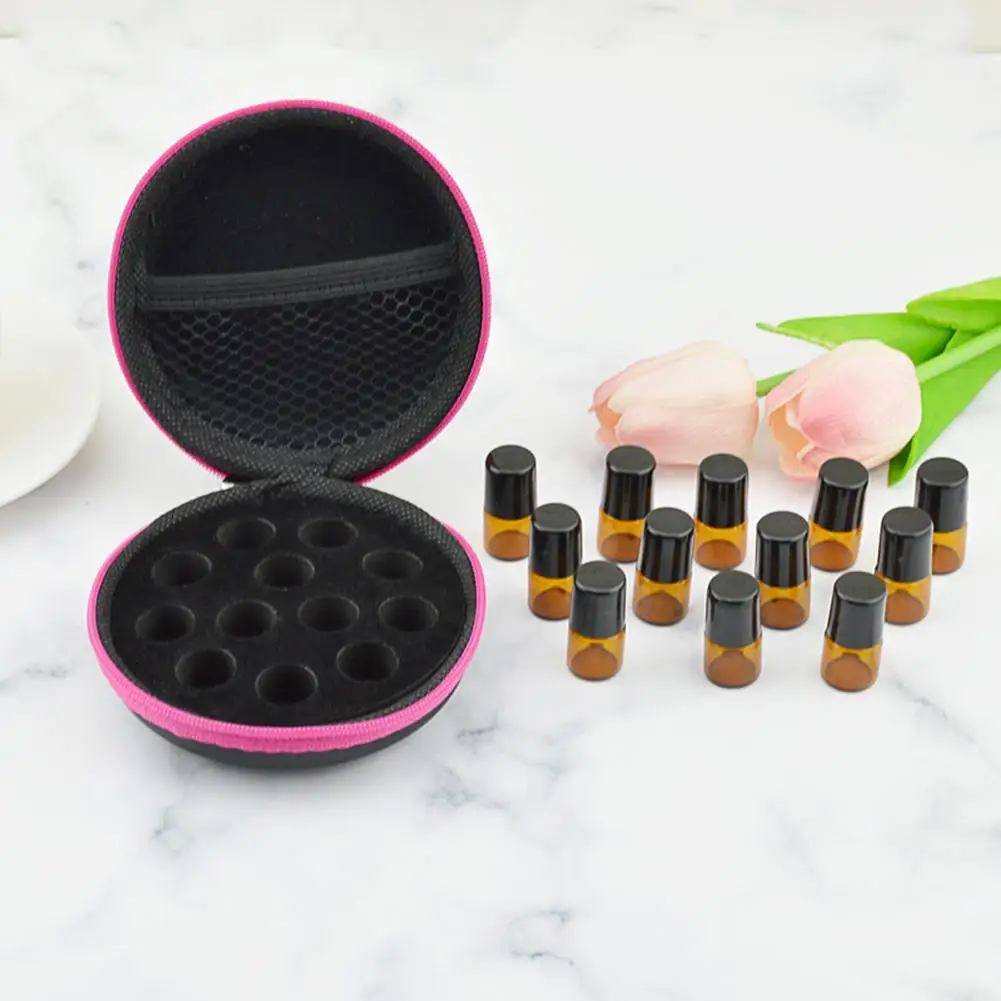 

12 Bottles Essential Oil Case 1ML 2ML Perfume Essential Oil Box Travel Portable Container Carrying Holder Storage Bag Organizer