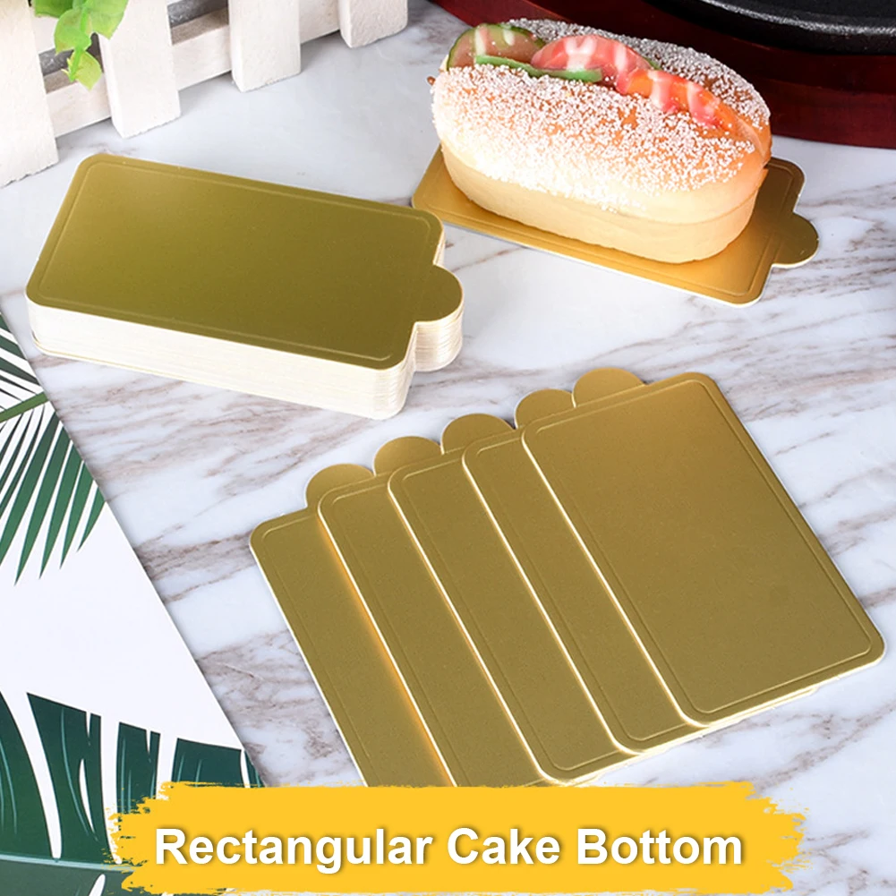 

Mini Rectangle Golden Cardboard Cake Base Cake Paper Plates Dessert Board Base Grease-Proof and Freezer-Durable Pastry Cardboard
