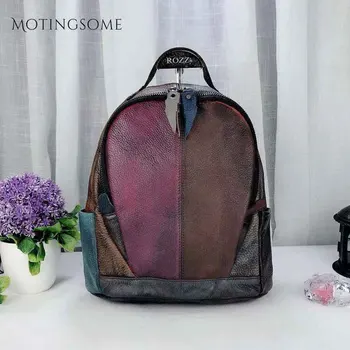 

Handwork Patchwork Style Genuine Leather Backpack Women Cowhide Patchwork Luxury School Bag Fashion Mochila Teenager Girl 2020