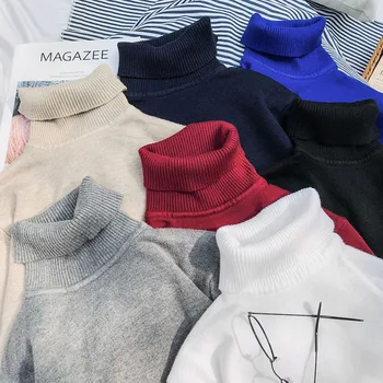 

High Quality New Autumn Winter Men'S Sweater Men'S Turtleneck Solid Color Casual Sweater Men's Slim Fit Brand Knitted Pullovers