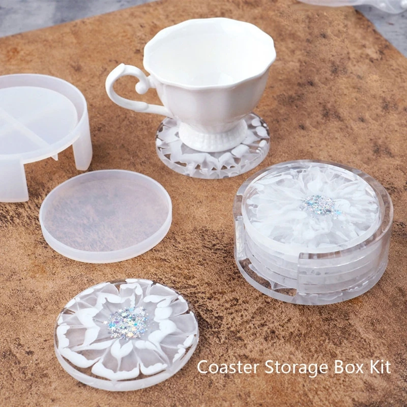 

Coaster Display Stand Resin Casting Mold Hold Up to 4 Coaster with Holder Epoxy Resin Mould Fit Round Coaster Box Molds