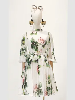 

2020 silk two-piece dress fresh bubble sleeve big skirt elegant and gentle women's suit