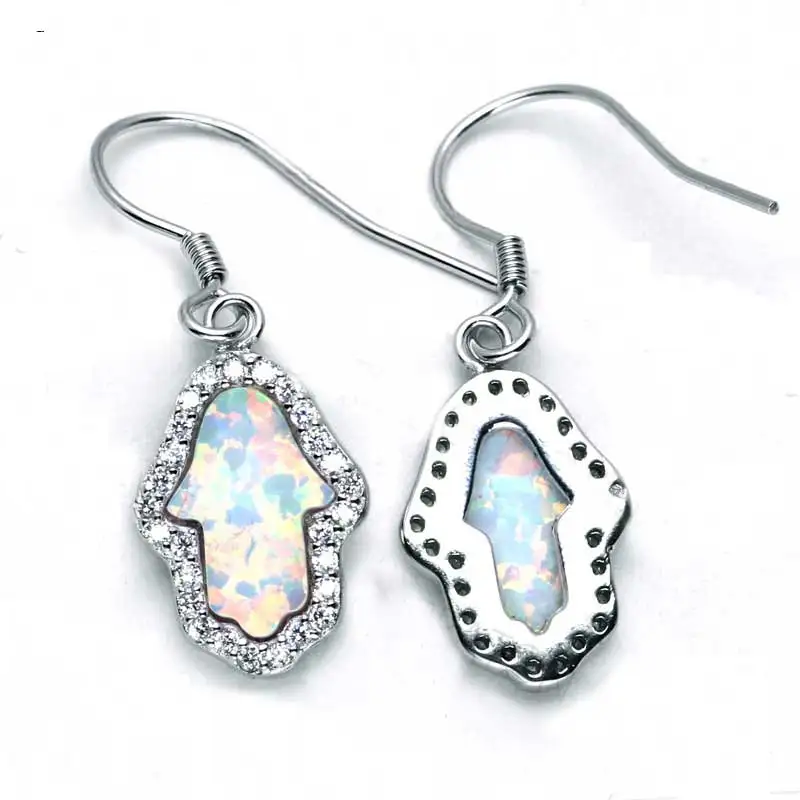 Подлинная Мода стерлингового серебра 925 синтетический опал очарование синий Хамса рука Фатимы серьги
