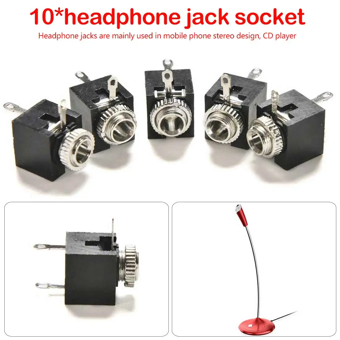 

10Pcs 3-pin DIP headphone jack socket 3.5mm Female Headphone Jack Socket Mono Channel audio female