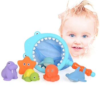 

1Set Baby Shower Bath Toys with Fishing Net Infant Floating Animals Swim Water Toys Baby Infant Bathroom Pool Accessories