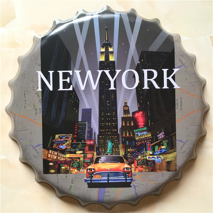 NEWYORK Large Beer Cover Tin Sign Logo Plaque Vintage Metal Painting Wall Sticker Iron Bar KTV Store Decorative 40X40CM |