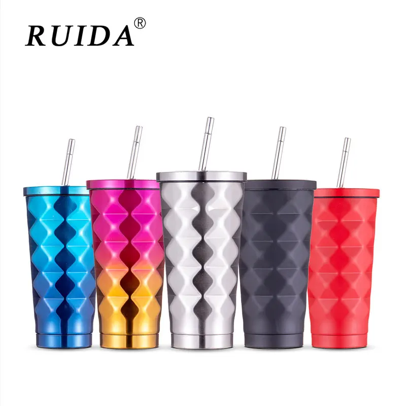 520ml Stainless Steel Vacuum Flasks Coffee Mug Milk Insulated Bottles Tumbler Thermos Cup Outdoor Travel Drink Bottle with Straw