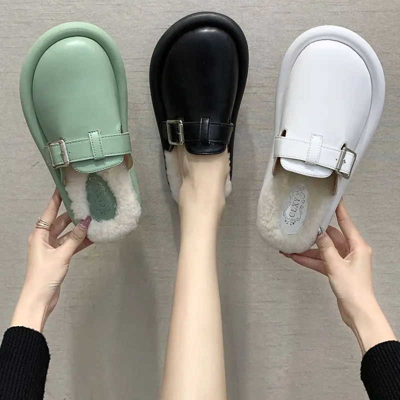 

Slipper Belt Buckle Lambs Wool mao xie Closed-toe mian bao xie Lazy Outdoor Wear Shoes Holder Slipper Online Celebrity Muller WO