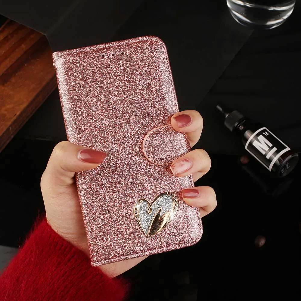 Rose gold Роскошный чехол-кошелек для samsung A8, A7, A6, A5, блестящий флип-чехол с подставкой, мягкий кожаный чехол для Galaxy J3, J4, J5, J6 Plus - Цвет: Rose gold