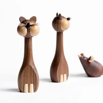 

Cat Figurine Wood Decoration Cute Things Miniatures Cats Decor Design for Home Kawaii Children's Room Nursery Animals Toys
