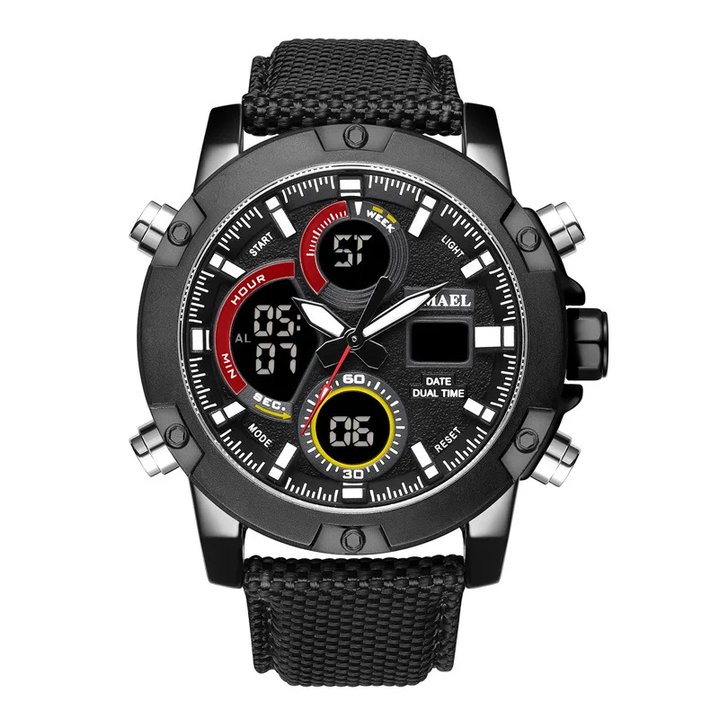 

Sml smael 1325 Men Dual Display Watches Fashion Multi-functional Men Leather Watch Alarm Clock Timekeeping