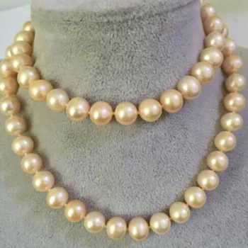 

ELEGANT 9-10mm south sea round gold pink pearl necklace 24"925 silver