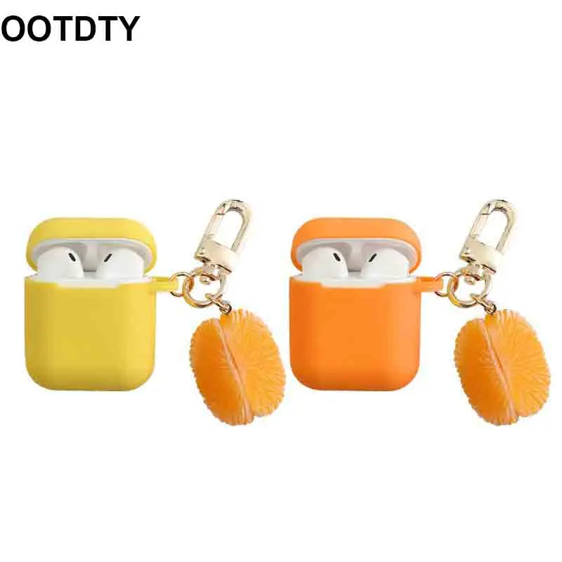 

Orange Silicone Case Protective Cover with Keychain for Airpods Earphones Kit