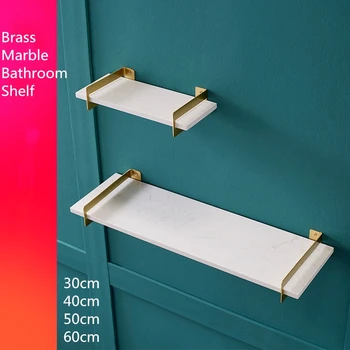 

Brass Marble Mirror Front Shelf Wall Rack Washbasin Storage Frame Luxury Laminate Floating Shelf 50/60cm Bathroom Accessories