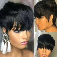 Perruque courte coupe pixie en cheveux humains pour femmes, perruques fabriquées à la machine avec frange, perruques brésiliennes en cheveux humains, perruques coupe pixie pas chères en promotion 3