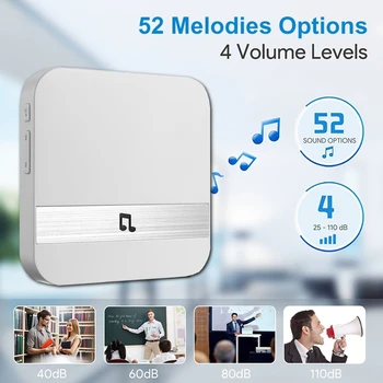 

Wireless Wifi Smart Video Doorbell 433MHz Chime Music Receiver Home Security Indoor Intercom Door Bell Receiver 10-110dB Sounds