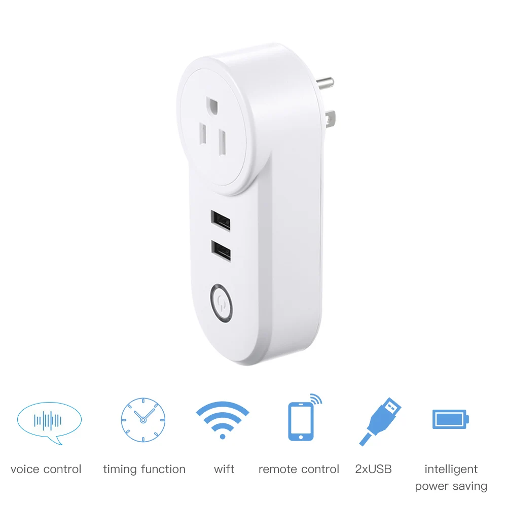 

Smart WiFi Socket Smart Plug Dual USB Charging Port 10A Timer Power APP Remote Control Timers