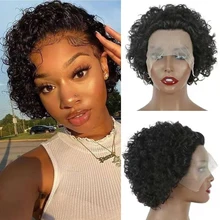 

Curly Human Hair Wigs Short Curly Hair Wig Pixie Cut Short Brazilian Wigs Transparent Lace Wig For Women 13x1 Lace Bob Wig