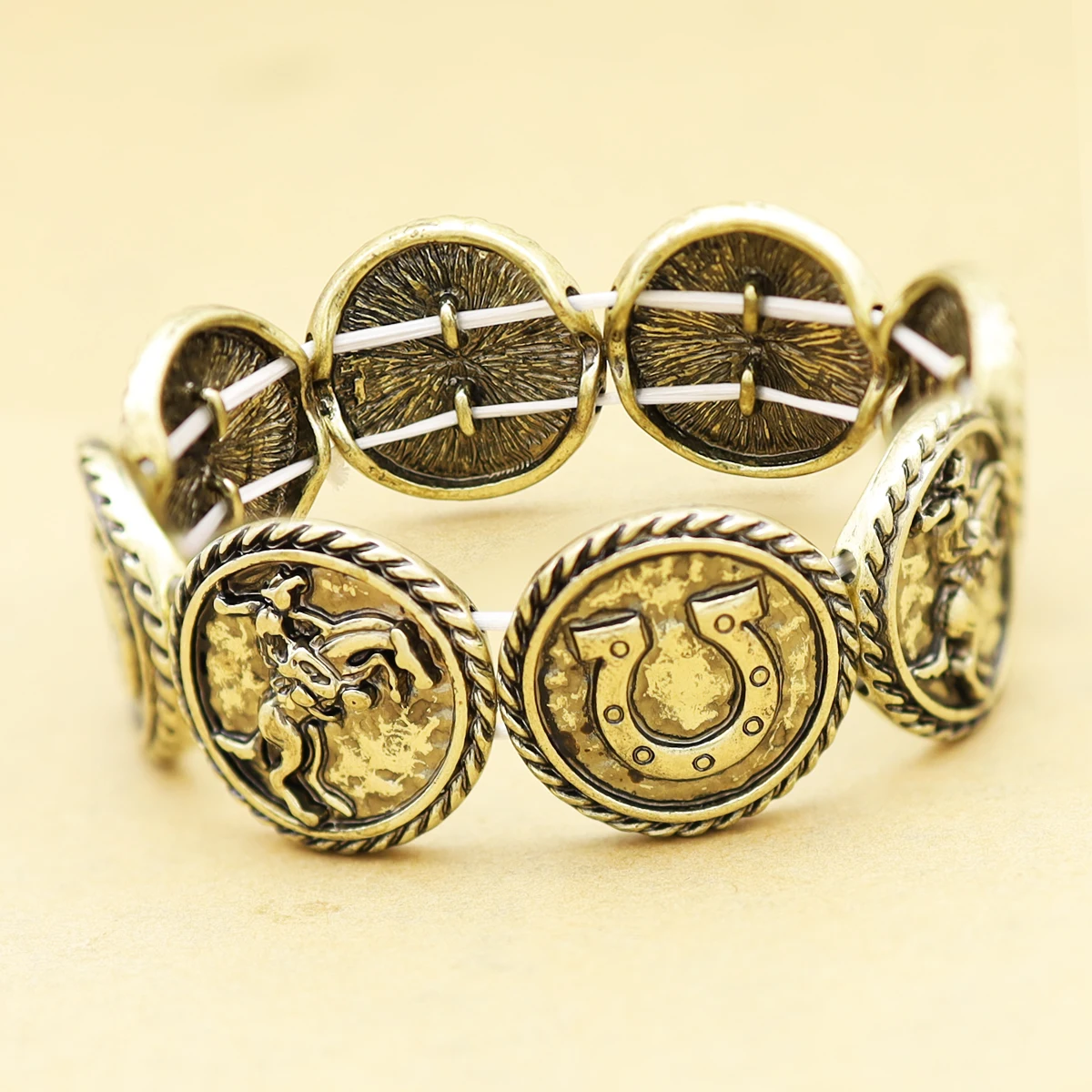 RechicGu Vintage Bracelet for Women Western Cowboy Saddle Race Horse Shoe Rodeo Stretch Bangle Boho Fashion Jewelry Dropshipping 5