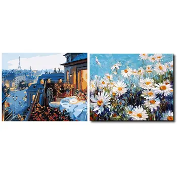 

for Adults and Kids DIY Oil Painting Gift Kits Pre-Printed Canvas Art Home Decoration -Paris Hotel & Feverfew