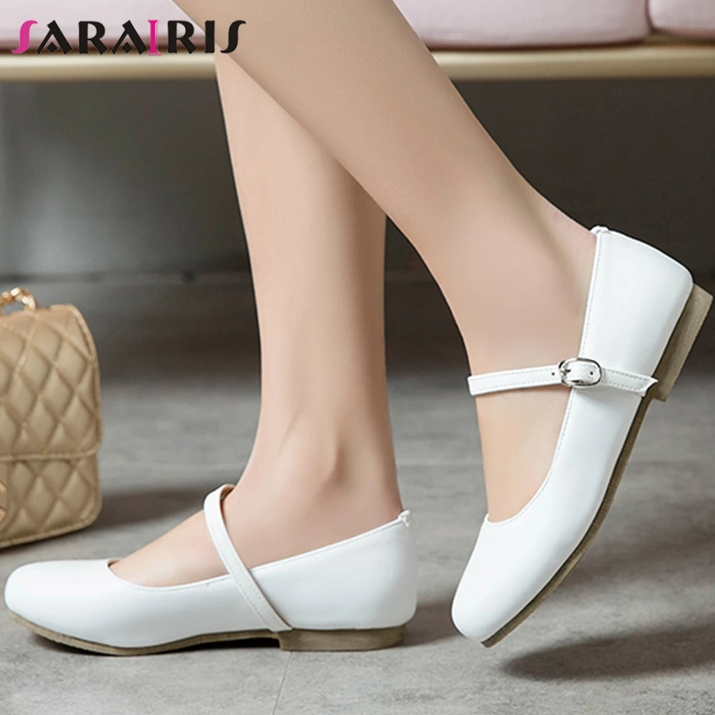 

SARAIRIS Big Size 32-43 Brand New Female Fashion Buckle Spring Autumn Flats Casual Soft Flats Women Mary Janes Shoes Woman