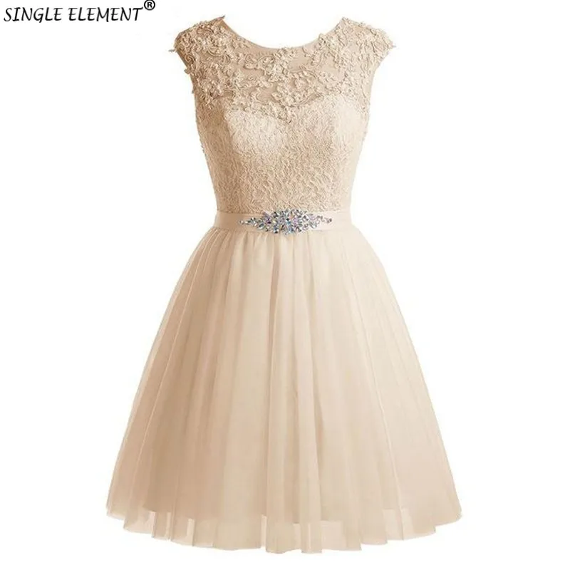 

SINGLE ELEMENT Lace Illusion Beading A-line Short Dinner Wedding Event Bridesmaids Dresses