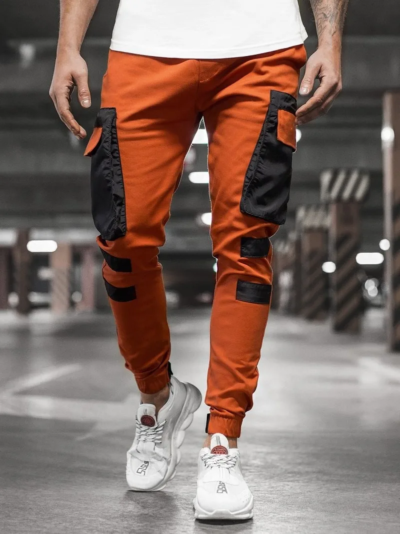 

The 2020 Korean version of men's casual sports pants in autumn multi-pocket Mosaic corset casual overalls trend street style