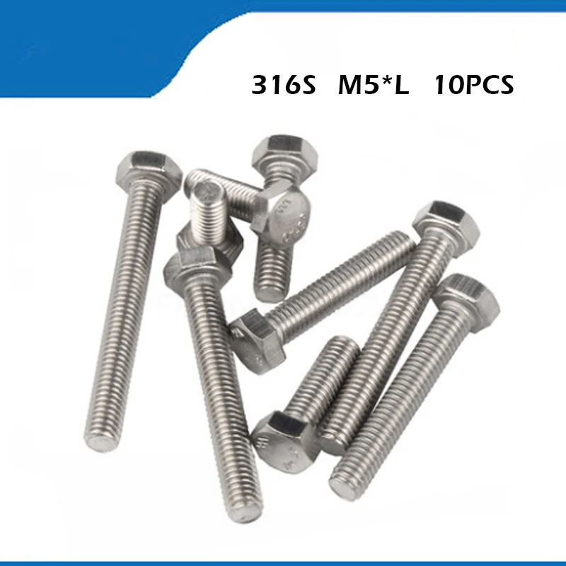 

M5 Screws M5*10/12/16/20/25/30mm 316 Stainless Steel ss Bolt DIN933 Metric Full Thread External Hex Hexagon Head Screw