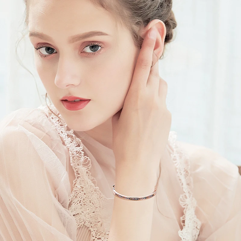Простые Модные Разноцветные кристаллы от Swarovski жесткий браслет розовый бант золотого цвета ручной Pulsera для женщин подарок
