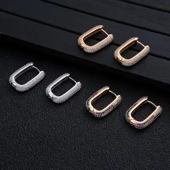 

Luxury Multicolor Square Cubic Zircon Big Statement Hoop Earrings For Women Wedding DUBAI Bridal Circle Hoop Earrings E7961