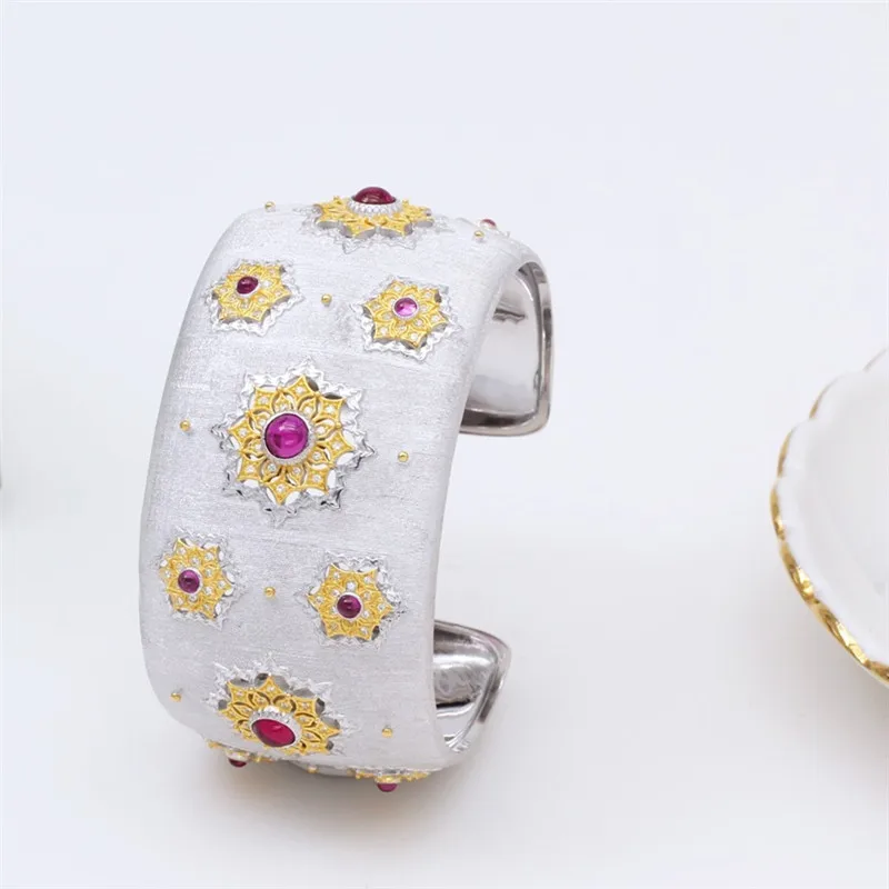 

CMajor S925 Sterling Silver Fine Jewelry Delicate Elegant Temperament Geometric Wide Cuff Bangles for Women Valentine's Day Gift