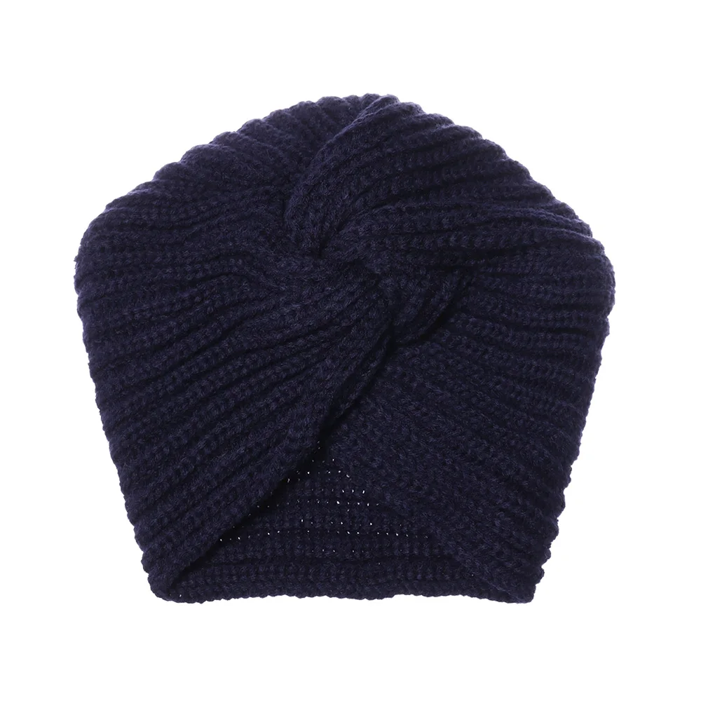 Navy Blue 1 шт., вязаная осенне-зимняя шапка, фетровая Шапка-тюрбан, головной убор, шапка s Twist Head wrap Beanies, повязка для волос, аксессуары для волос для женщин и девочек - Цвет: Navy Blue